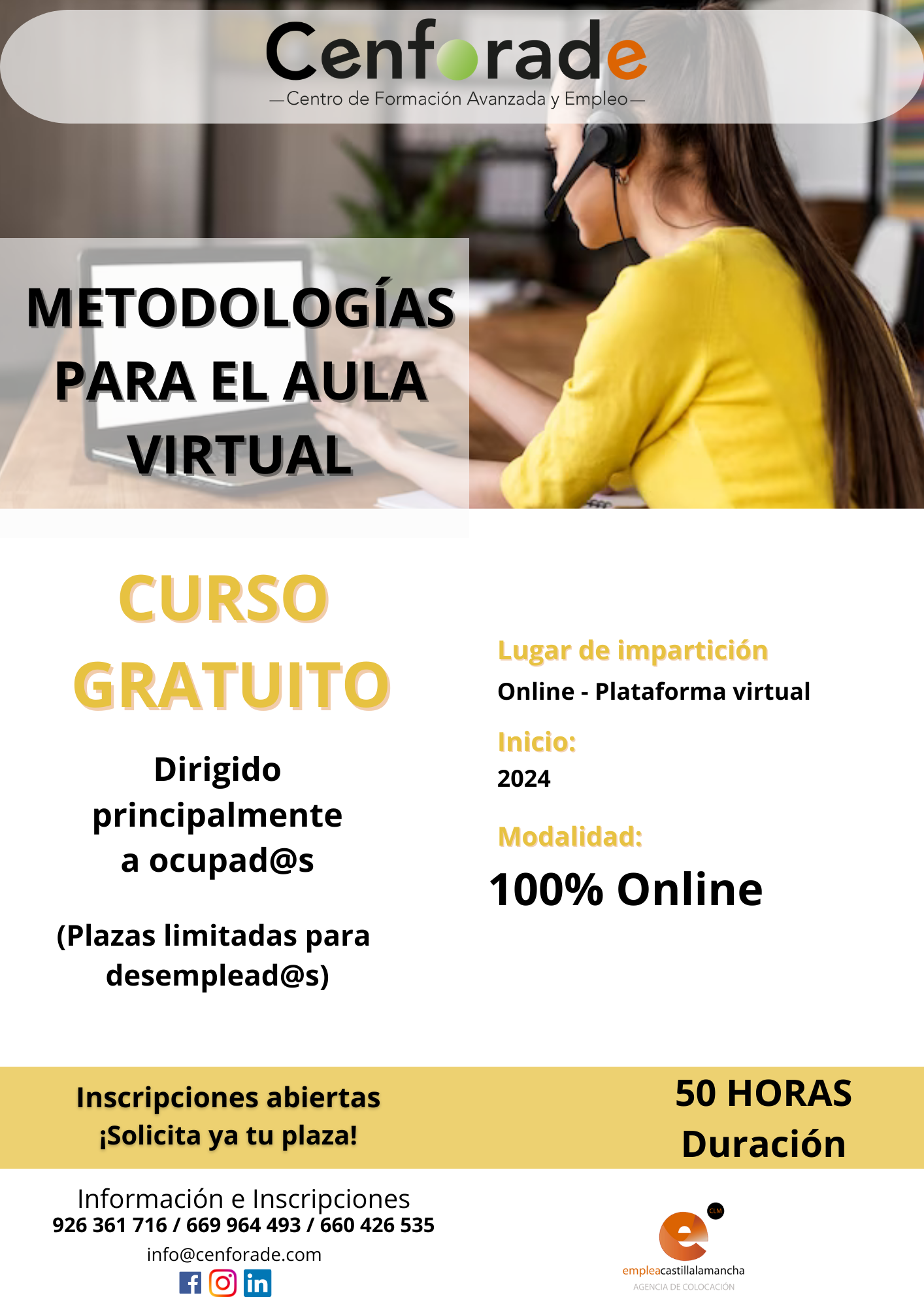 Muestra el cartel del curso de Metodologías para el Aula Virtual